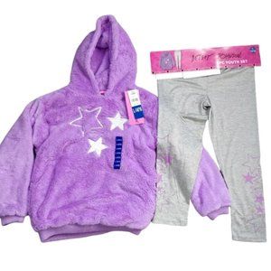 Betsey Johnson Kids Set Pink Stars Cozy Fleece Hoodie & Stars Legging NWT